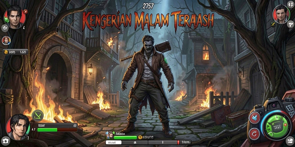 Tampilan gameplay menyeramkan dengan suasana malam yang mencekam.