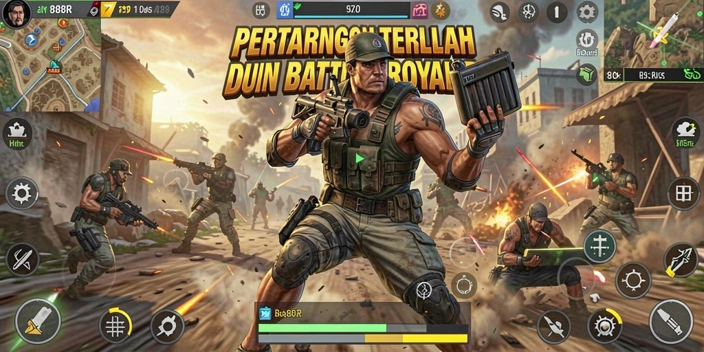 Tangkapan layar dari gameplay intens 888R di medan pertempuran.