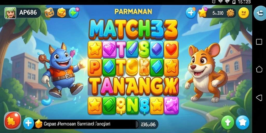 Tangkapan layar gameplay AP686 menunjukkan aksi Match-3 yang seru.