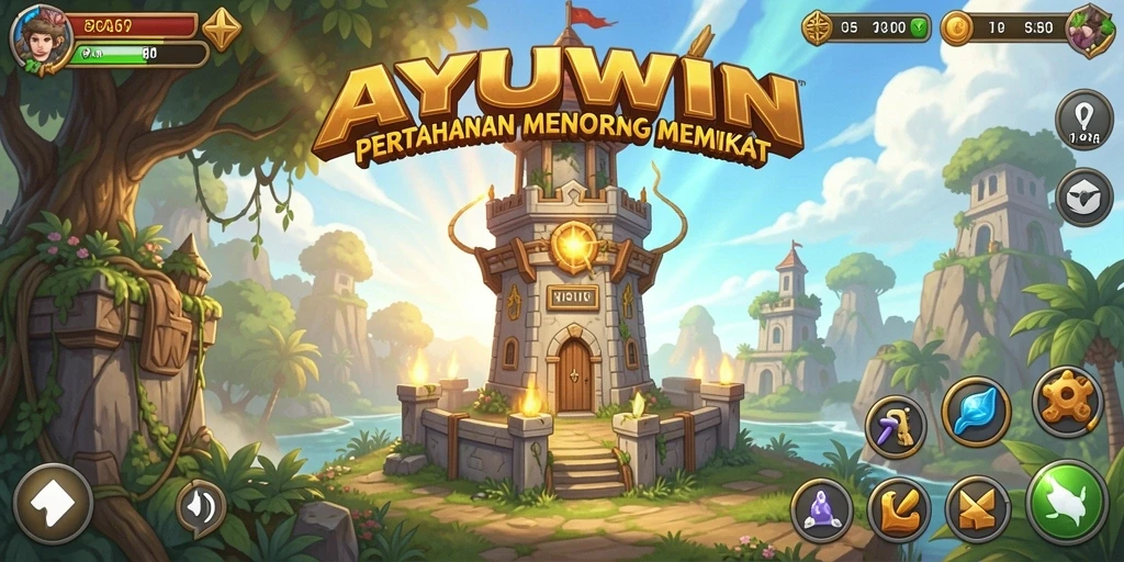 Tangkapan layar AYUWIN menunjukkan pertahanan menara yang dramatis.