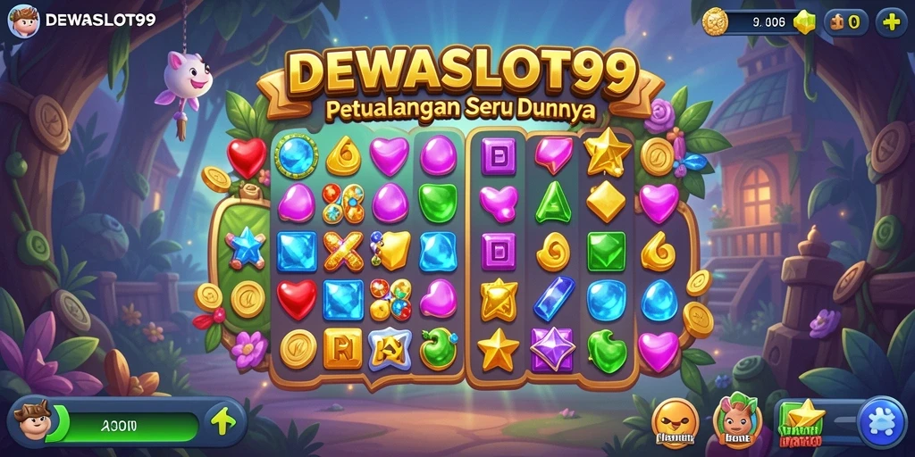 Menampilkan gameplay seru DEWASLOT99 dengan tantangan Match-3 yang menarik.