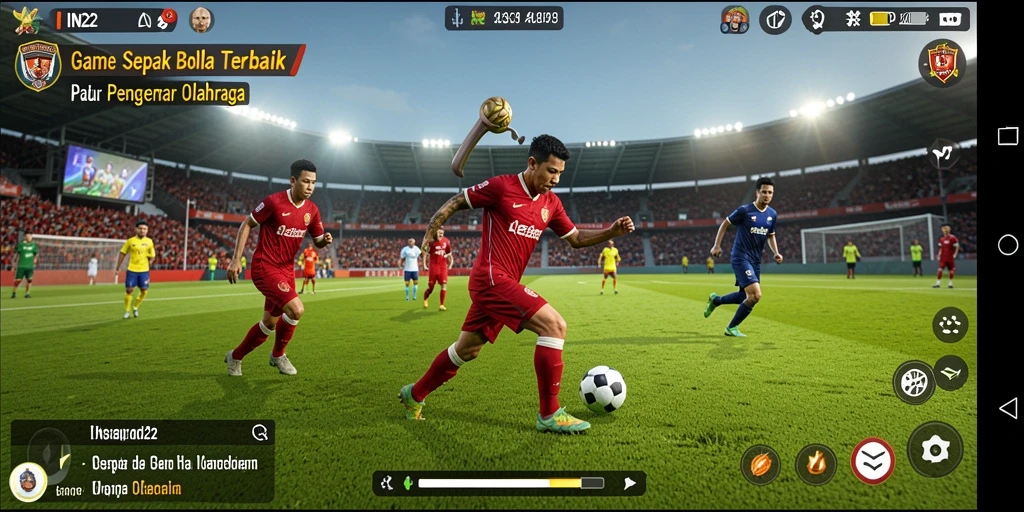 Screenshot utama IN22 menampilkan aksi sepak bola yang seru.