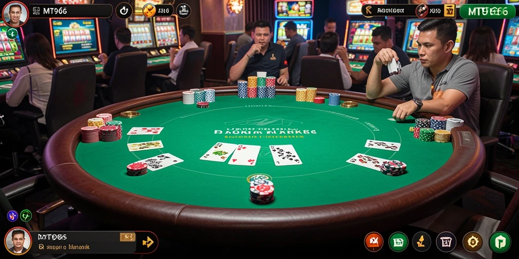 Tampilan utama MT966 menampilkan aksi poker yang seru dan kompetitif.