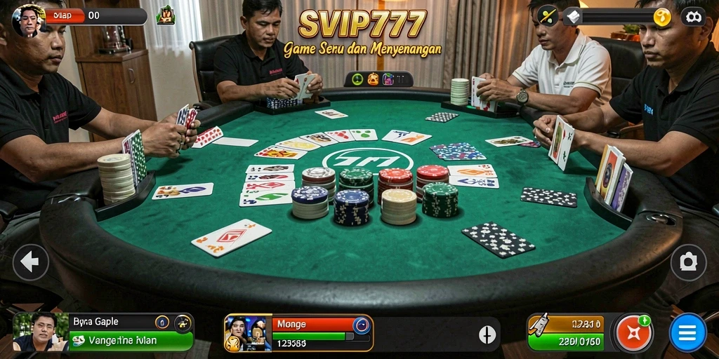 Screenshot gameplay <strong>SVIP777</strong> menampilkan suasana permainan Gaple yang menyenangkan.